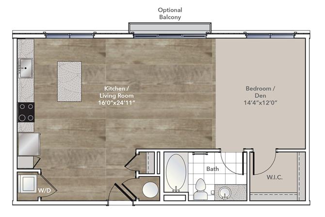 Floor plan for studio, 1 bath, 974 sqft